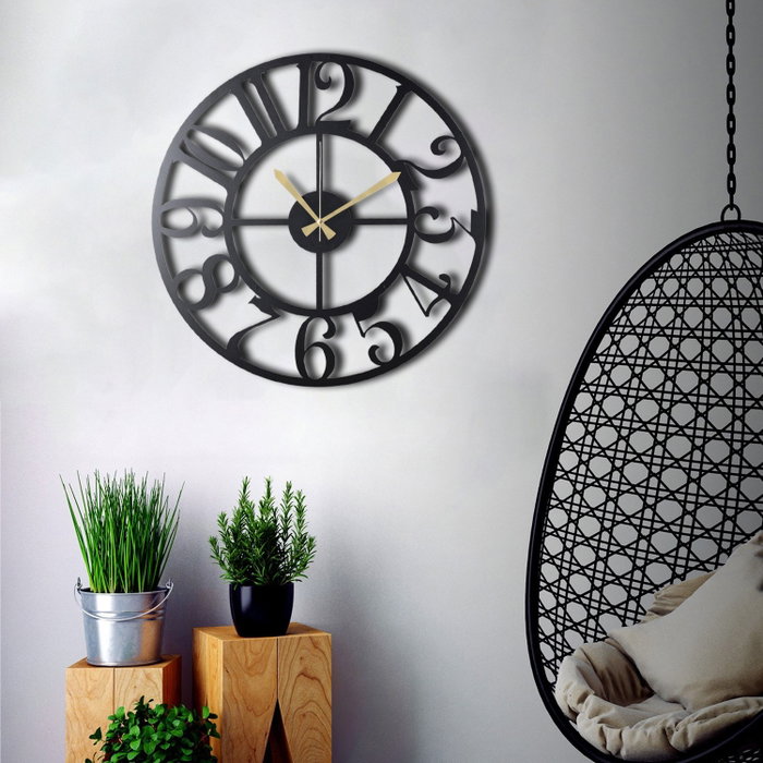 Wallity Reloj de Pared Decorativo de Metal Circle Negro 50x50cm Diseño Elegante Moderno